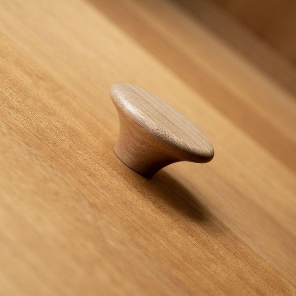 Kiosk by IN-TERIA, O-Series, Neap (Flat) 60mm diam., Tasmanian Oak | Modern wooden door handle | IN-TERIA