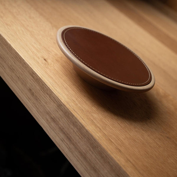 Kiosk by IN-TERIA, O-Series, Neap (Leather) 150mm diam., American Rock Maple | Modern wooden door handle | IN-TERIA