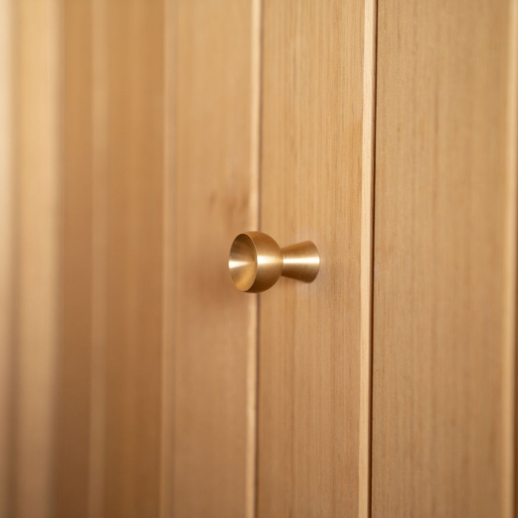 Goblet, Brushed Brass | Modern wooden door handle | IN - TERIA