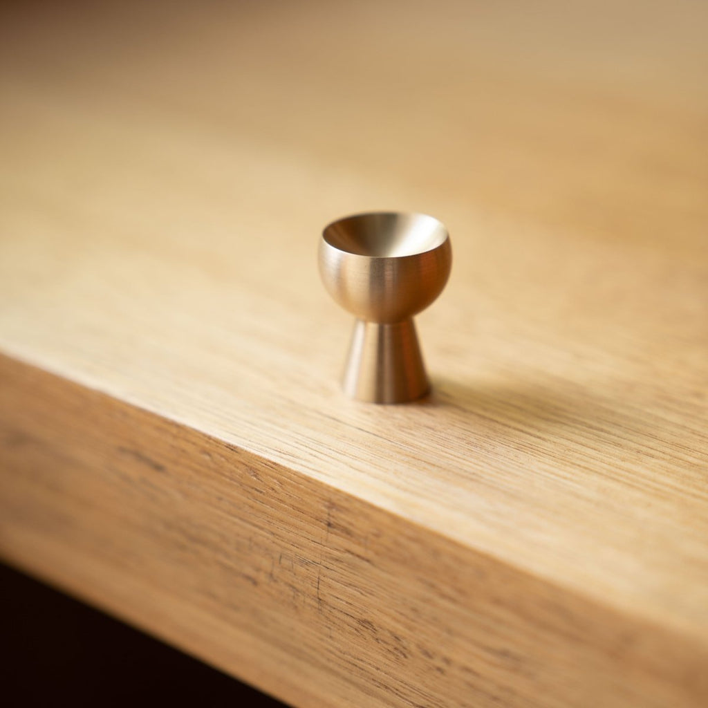 Goblet, Brushed Brass | Modern wooden door handle | IN - TERIA
